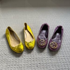 Tory Burch Miller Purple Flats & JCrew vibrant yellow flats